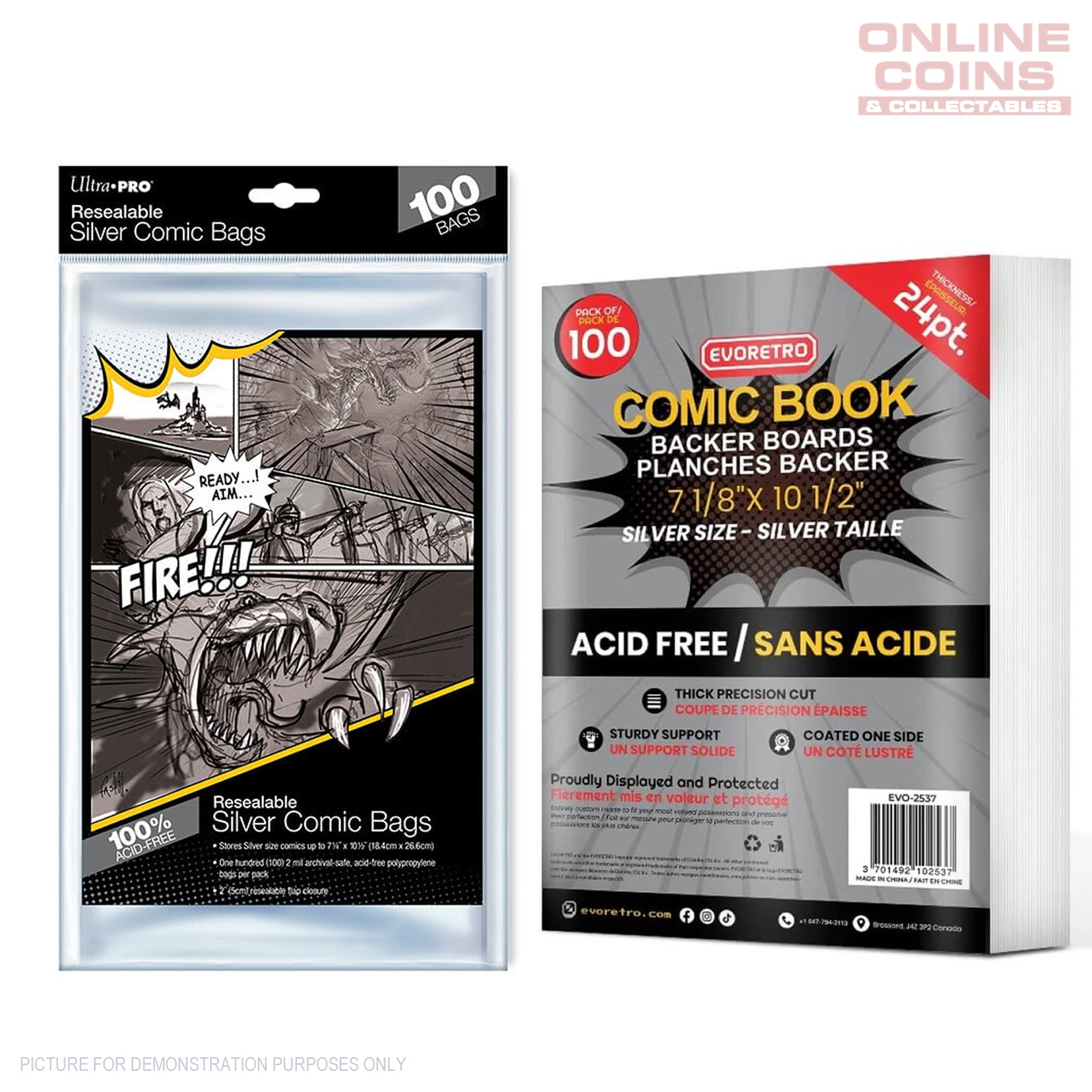 COMIC COMBO - ULTRA PRO EVORETRO - RESEALABLE SILVER Size Comic Bags & Backing Boards x 100